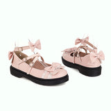 Women Fashion Low Heel Bow Rivet Buckle Strap Platform Lace Ruffles Round Toe Elegant Cosplay Lolita Mary Janes Shoes