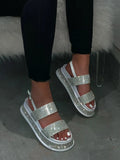 Summer Beach Bling Bling Crystal Rome Ladies Sandals Rhinestone Platform Cutouts Wedges Women Sandals Shoes