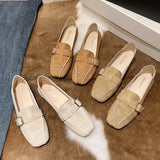 Shoes Women 2024 New Women's Shoes Spring And Autumn British Square Head Shallow Mouth Flat Shoes Women's Foot Set Beans Shoes