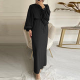2022 ZANZEA Elegant Lace Up Muslim Dress Women Long Sleeve Maxi Solid Sundress Robe Femme Female Marocain Turkish Vestidos