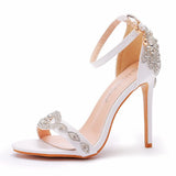 Breakj One-Word With A Hundred Bridal Slender Shoes 11 Cm High Heel White PU High Heel Sandals Ladies Wedding