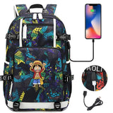 Anime ONE PIECE Schoolbag USB Charge backpack plugged into the headset cord backpack for boys and girl men women travel