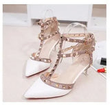 Women's Shoes 2019 Summer Pointed High-heeled Stiletto Patent Leather Rivet Single Shoes Was Thin Buckle Women's