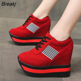 Flat Platform 9cm Height Increasing Casual Shoes Woman Fashion Hidden Wedge Sneakers Female Vulcanize Shoes Lace-up