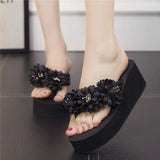 Handmade Women Sandals Fashion Flower Summer Sandals Women Wedges Flip Flops Platform Beach Non-Slip Flowers Slippers