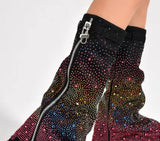 Breakj Heel Cowboy Boots All Over The Sky Star Diamond Pointed Women's Boots Plus Size Long Belt Buckle Heel