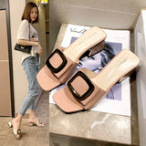 Slippers Women Wear 2023 New Metal Buckle Korean Version Of Flip-Flops Fashionable, Comfortable And Thick-Heeled Word