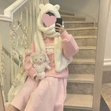 hat scarf one hooded bib female winter imitation lamb hair Japanese thickening cute bear ears tide winter warmth