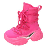 White Chunky Platform Motorcycle Boots Woman Thick Bottom Punk Gothic Shoes Woman 2023 Fashion Lace Up Ankle