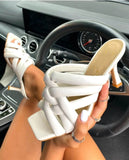 2021 New Sexy Mules shoes Women slippers Women Summer high heels Square toe Slides Ladies shoes White