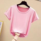 Popular Light Thin High Elastic Fashion Casual Round Collar Short Sleeve T-Shirt Brand High Quality Pure Cotton Women'S