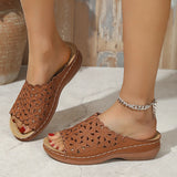 Breakj Summer New Simple Casual Flowers Hollow Out Large Size Women's Slope With Slippers Fish Mouth Beach