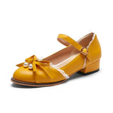 Sweet Lolita Women Summer Mary Jane Shoes Low Heel Lace Patchwork Bow Pearls Pumps Strap Buckle Japanese Big Feet Plus
