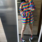 Spring Fall Oversize Women Tshirts Long Candy Streetwear Casual Striped T-shirt Harajuku Patchwork Tops Long sleeve