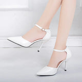 Leather Women's Shoes,Pointed Toe,2021 Spring New High Heels,Ankle Strap,Cover Heel,Female Footware,Big