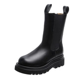 Leather Women Ankle Boots Fashion Platform Warm Fur High Heel Winter Shoes Woman Casual Footwear Size