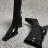 Design 2024 Autumn / Winter New Small Square Head Thick Heel High Heel Ankle Boots Martin Boots High Boots Fashion