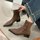 Breakj Small Bare Boots Brown Pointed Short Boots Women's Shoes 2025 New Fashion With Thick And Thin