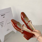 Heels Shoes New Spring Thick Heel Square Toe Shallow Mouth Single Shoes Women Wild Fairy Style Mary Jane