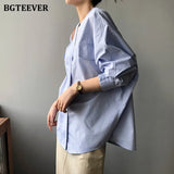 Casual Oversized Solid Women Blouses Shirts V-neck Full Sleeve Loose Female Tops Shirts 2021 Autumn Ladies