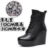 Breakj Head 12Cm High Slope And Waterproof Table Mid-Sleevel Boots With Side Zipper Women's Boots Pine Cake Plus Velvet Winter Warm Leather