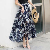 Skirts 2019 Summer Mesh Flower Print Elastic Waist Bohemian A-Line Sweet Chiffon Long Female Bottoms Ladies Casual