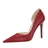 Breakj Sexy Nightclub Show Thin Heel Ultra High Heel Shallow Side Hollow Heels Retro Snake Grain Single