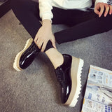 Spring Casual Solid Flat Women Shoes Patent Leather Lace-Up Loafers Flat Platforms British Style Ladies