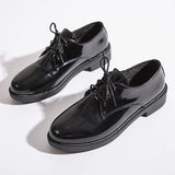 Platform Flat Oxford Shoes Black Lace Up Leather Casual Round Toe Spring Autumn Shoes Heighten Waterproof Shoes Plus