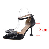Sexy Thin Heels Ankle Strap Pumps Women Lace Bowknot Wedding Party Shoes Woman Elegant Pointed Toe Silk High Heels