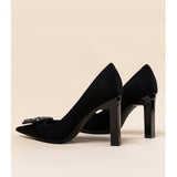 Temperament Professional Black Super High Heels Female 2024 New Pointed Rhinestone Advanced Sense Commuter Work Thick