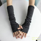 Knitted Protection Fingerless Long Gloves Women Arm Warmers Solid Warm Mittens Half Finger Sleeves