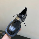 Women Single Shoes Black pu Leather Thick Bottom British Style Shoes Casual Comfortable Lace Up Platform Shoes