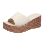 Breakj And Slippers Women Simple Solid Color 7Cm Word Cool Drag Out Of The Street Fashion Large-Size Slippers To Increase The High Loose Cake