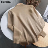 Style Loose Sweater Women Pullover Casual Half Turtleneck Long Sleeve Knit Sweater Female Jumpers solid basic