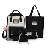 2022 NEW 5-piece set School backpack Canvas Korean Large capacity Women's backpack Kawaii cute doll school girl backpack