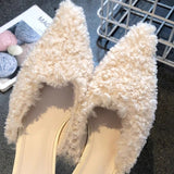 Breakj Casual Hairy Half-Slippers Women Wear 2025 New Autumn And Winter Korean Version Of The Pointed Lazy Comfortable Single