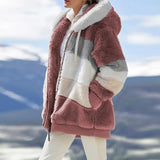 Coat New Plush Warm Fashion Patchwork Zipper Pocket Hooded Jacket Female Long Sleeve Plus Size Parka Outerwear