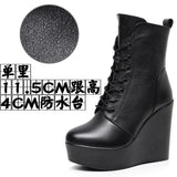 Breakj Head 12Cm High Slope And Waterproof Table Mid-Sleevel Boots With Side Zipper Women's Boots Pine Cake Plus Velvet Winter Warm Leather