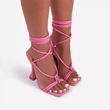 Breakj Summer Plus Size Sandals Women's Head Solid Color Ankle Ring Strap Sexy Fashion High