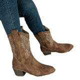 Breakj Women's Embroidery Sleeves Vintage Boots Vintage Mid-Cute Head Western Cowboy Boots For Fall/Winter