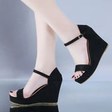Sandals Shoes Summer Wedges Pumps High Heels Platform Peep Toe Buckle Strap Fashion Breathable Gladiator Plus Size