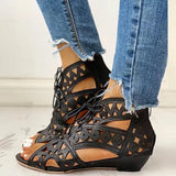 Size Women's Shoes 2024 Summer New Women Wear Lace Up Hollow-out Sandals