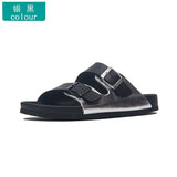 Summer Men Cork Slippers PU Leather Men's Sandals Fashion Flip Flops For Men Black Mule Clogs Slippers Footwear