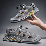Genuine Leather Mens Sandals Non-slip Outdoor Men Hiking Shoes Breathable Men Casual Shoes Roman Slippers Plus Size