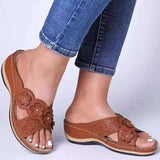 Roman Shoes Flat Retro Women's Sandals Beach Wedge Ladies Sweet Flower Sandals Solid Color Durable Soulier Sandalias