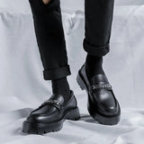 Breakj New Spring Chain Loafers Man's Foot Pedal Thick Platform Thick Heel British Style Small Leather Shoes