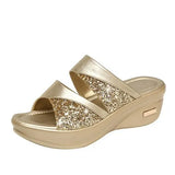 Bling Wedges 2020 Woman Summer Slippers Ladies Platform Women's PU Leather Fashion Female Beach Shoes Plus Size