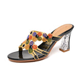 Slippers Full Of Diamond High Heels Women's New Fashion Thick Heels Wear Fashionable Sexy Slippers In The Summer Of