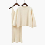Pieces Suit Women Sweater Dress Set Spring Winter O Neck Loose Sweaters And Knitted Vest Dress Female Jumper Sweater